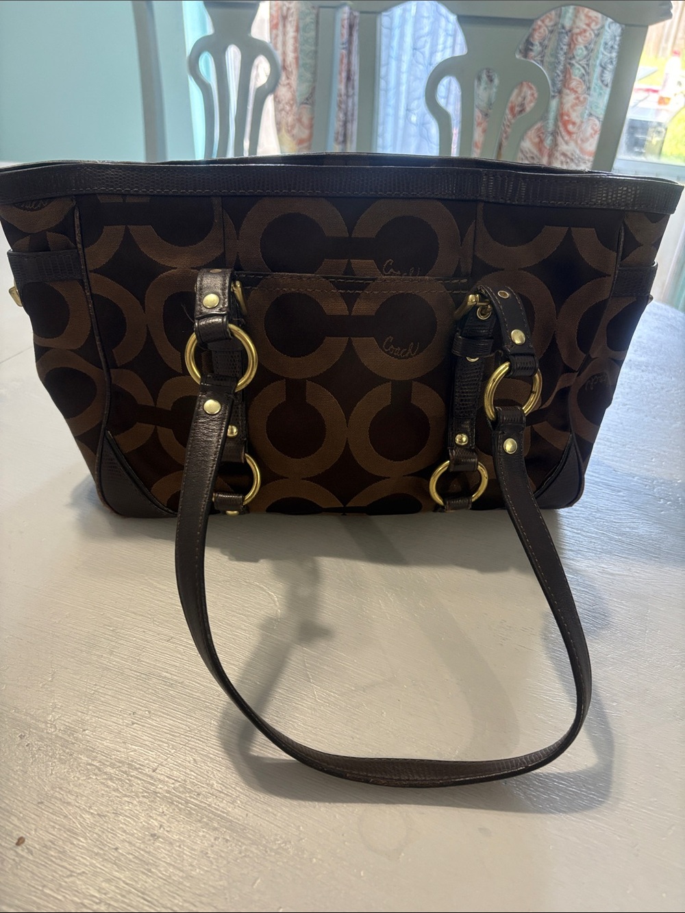 Coach Brown Signature Logo Tote with Gold Hardware